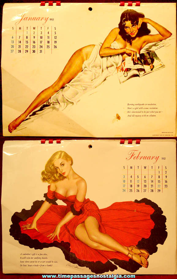 Colorful 1952 Esquire Advertising Risque Pretty Lady Pin Up Model Calendar