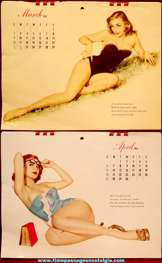 Colorful 1952 Esquire Advertising Risque Pretty Lady Pin Up Model Calendar