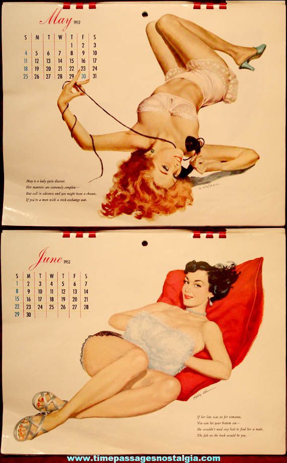 Colorful 1952 Esquire Advertising Risque Pretty Lady Pin Up Model Calendar
