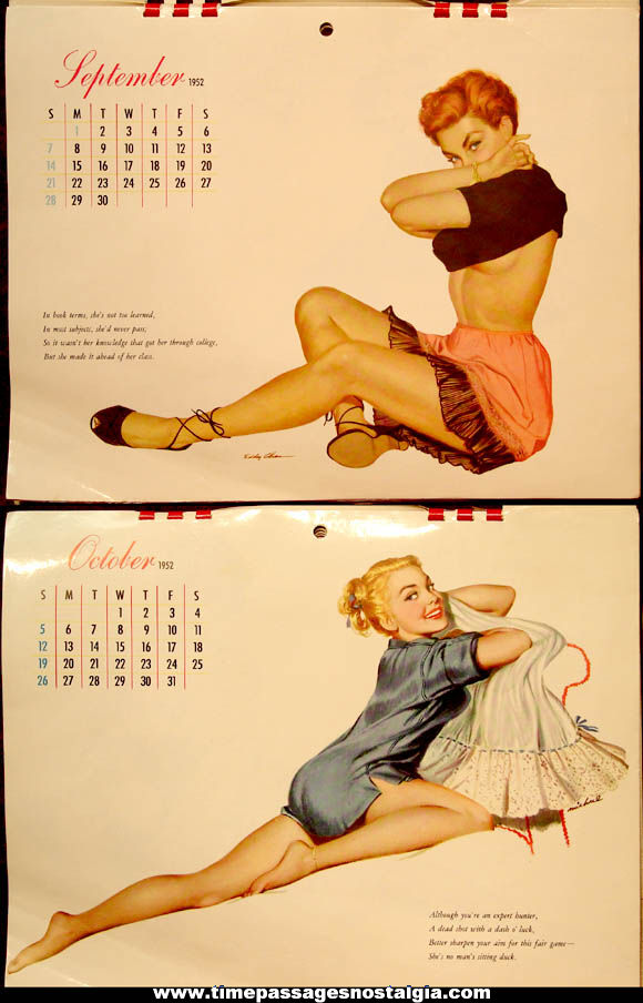 Colorful 1952 Esquire Advertising Risque Pretty Lady Pin Up Model Calendar