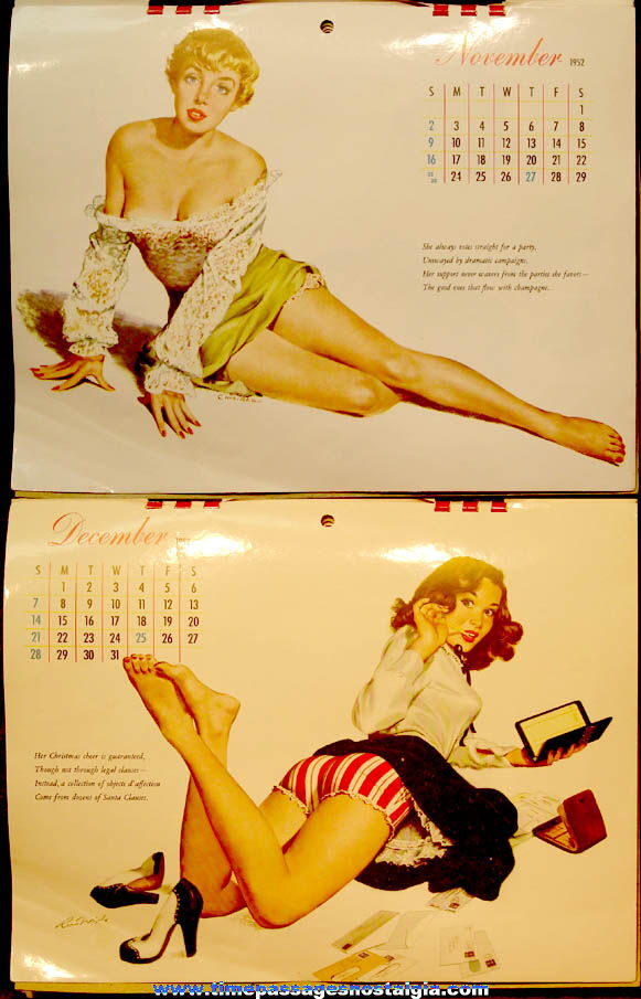 Colorful 1952 Esquire Advertising Risque Pretty Lady Pin Up Model Calendar