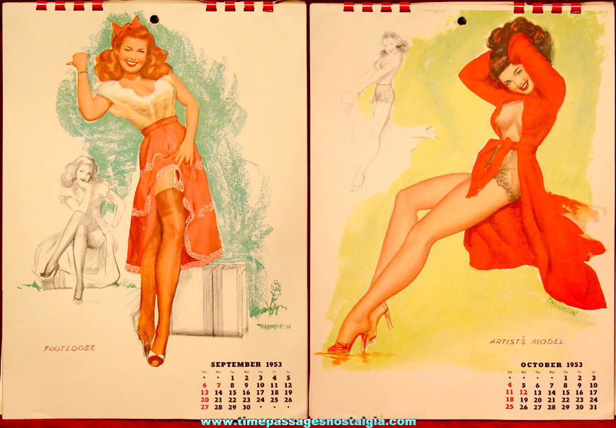 Colorful 1953 Risque Pretty Lady Pin Up Model Calendar