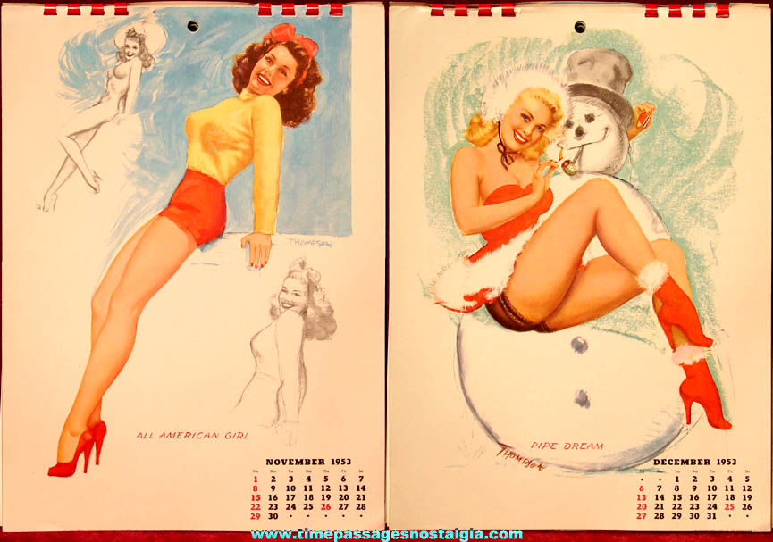 Colorful 1953 Risque Pretty Lady Pin Up Model Calendar