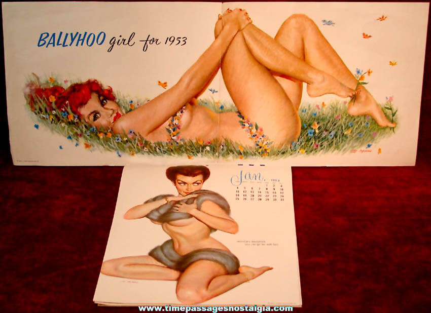 Colorful 1953 Risque Ballyhoo Girl Pretty Lady Pin Up Model Poster & Calendar