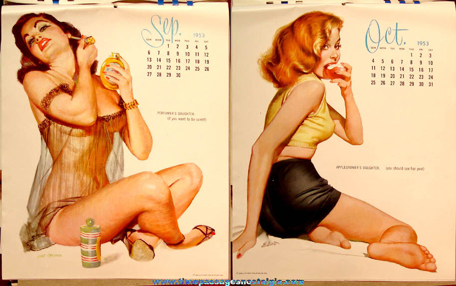 Colorful 1953 Risque Ballyhoo Girl Pretty Lady Pin Up Model Poster & Calendar