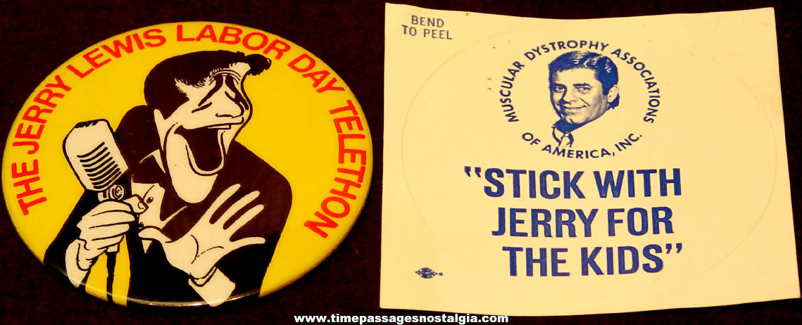 (2) Different Old Jerry Lewis Muscular Dystrophy Labor Day Telethon Advertising Items