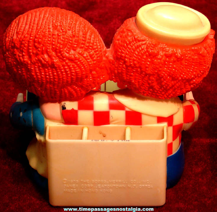 Colorful 1975 Raggedy Ann & Andy Doll Character Cube Calendar Pencil Holder