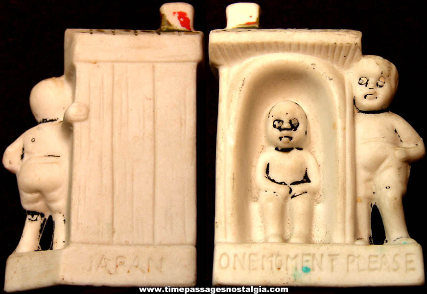 Small Old Bisque or Porcelain Black Outhouse Scene Figurine
