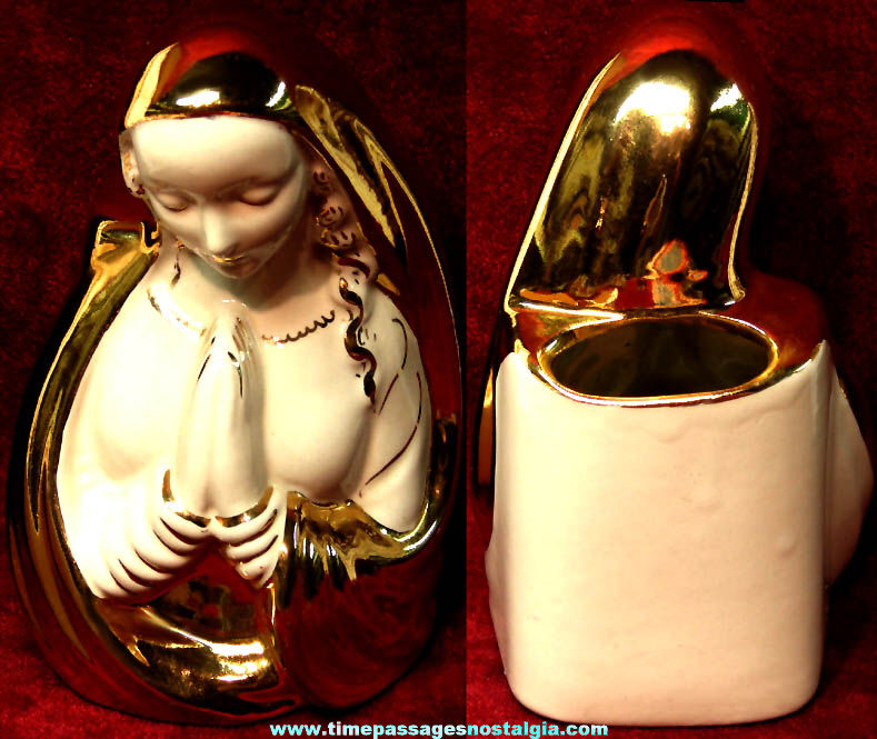 Old Catholic or Christian Praying Virgin Mary Porcelain Flower Vase