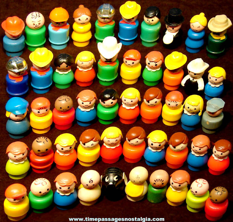 (50) Colorful Old Fisher Price Little People Character Wood and Plastic Toy Figures