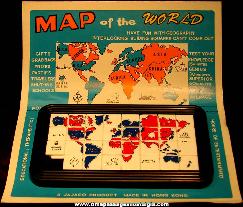 Colorful Old Carded Jajaco Map of The World Geography Slide Puzzle Game