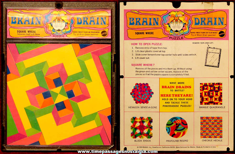Colorful 1969 Mattel Brain Drain Square  Where Optical Art Puzzle