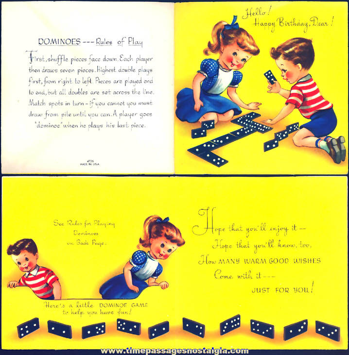Old Unused Dominoes Game Birthday Greeting Card With Paper Dominoes Set