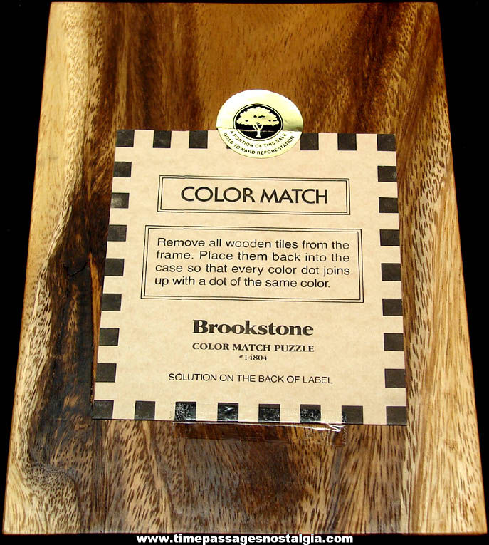 Painted Wooden Brookstone Color Match Puzzle with Solution Label