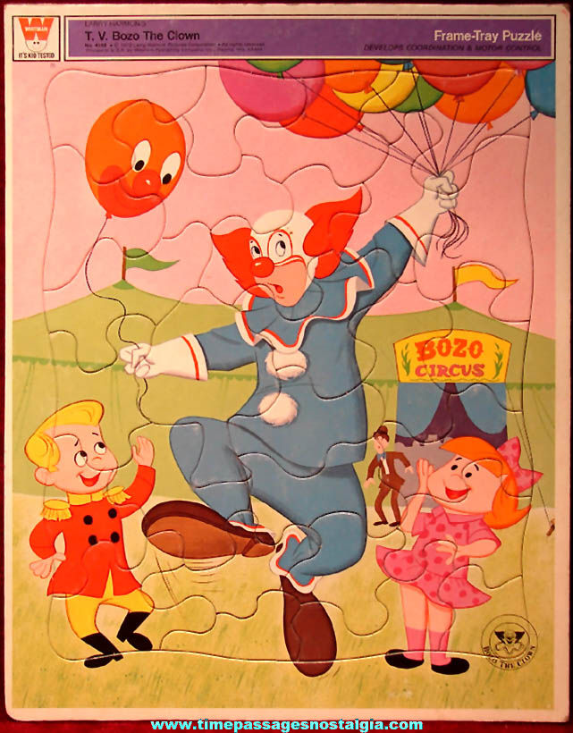 Colorful 1972 Larry Harmons T.V. Bozo The Clown Character Whitman Frame Tray Jig Saw Puzzle