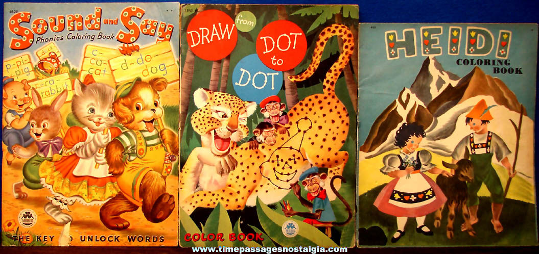 (3) Different 1940s & 1950s Childrens Coloring & Activity Books