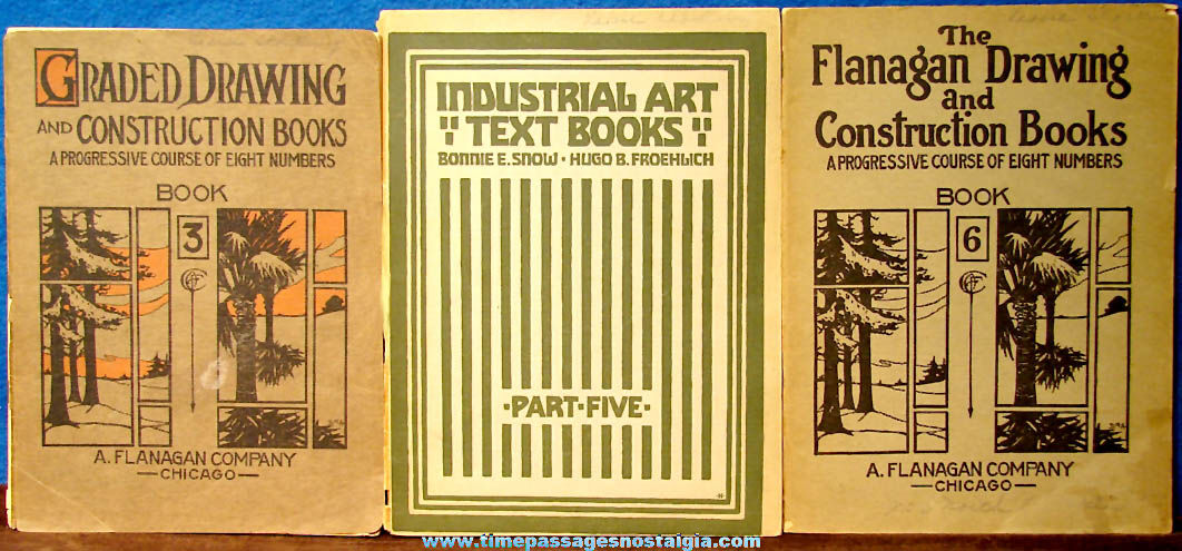 (3) Different 1910s  1920s Flanagan & Industrial Art Course School Text Books