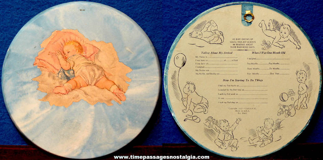 Unused 1937 Baby Birth & Growth Record Decoupage Ceramic Wall Hanging Plaque