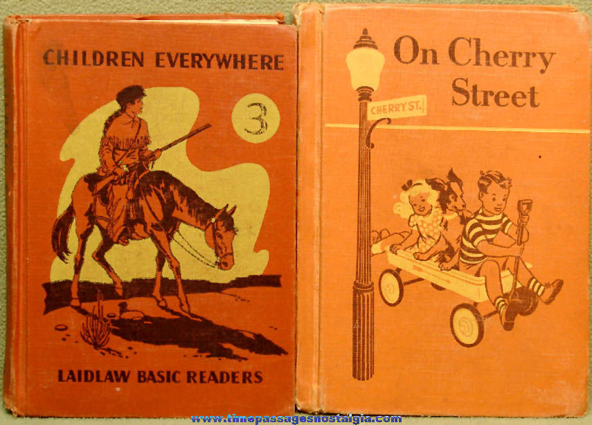 (2) Different 1940s Story or Basic Reader Color Illustrated School Hard Back Text Books