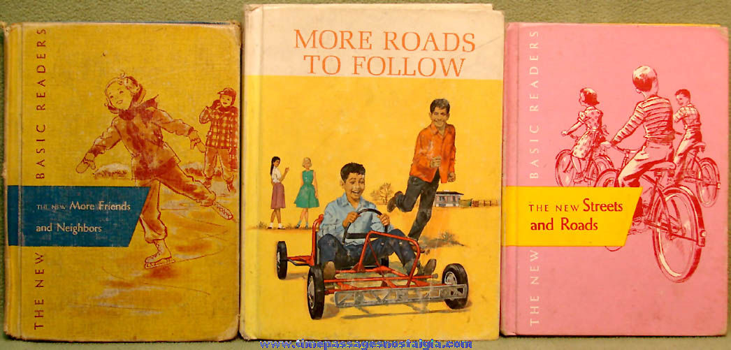 (3) Different 1950s & 1960s Color Illustrated School New Basic Reader Hard Back Text Books