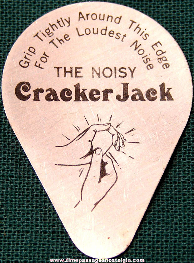 1949 Cracker Jack Pop Corn Confection Aluminum Metal Noisy Cracker Jack Toy Prize Clicker
