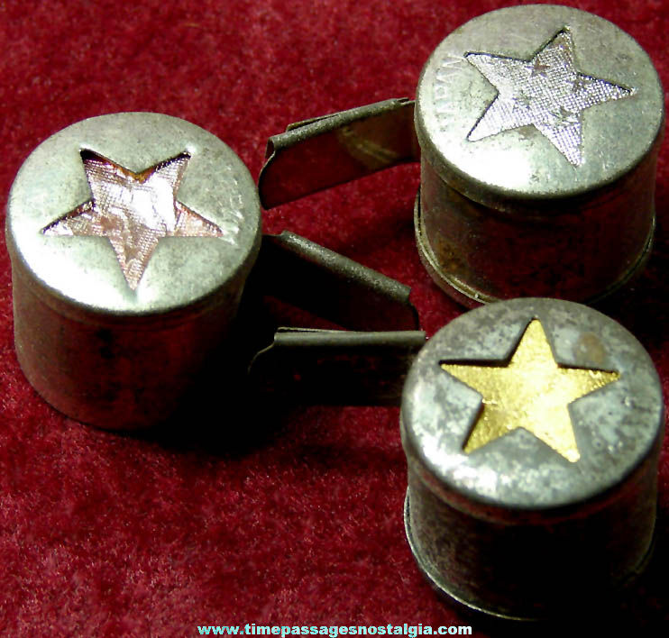(3) 1930s Cracker Jack Pop Corn Confection Tin Metal Toy Prize Whistles