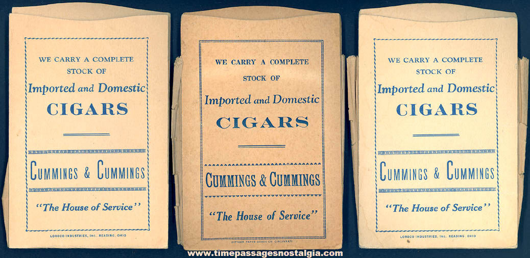 (3) Old Unused Cummings & Cummings Cigar Advertising Paper Pocket Holders