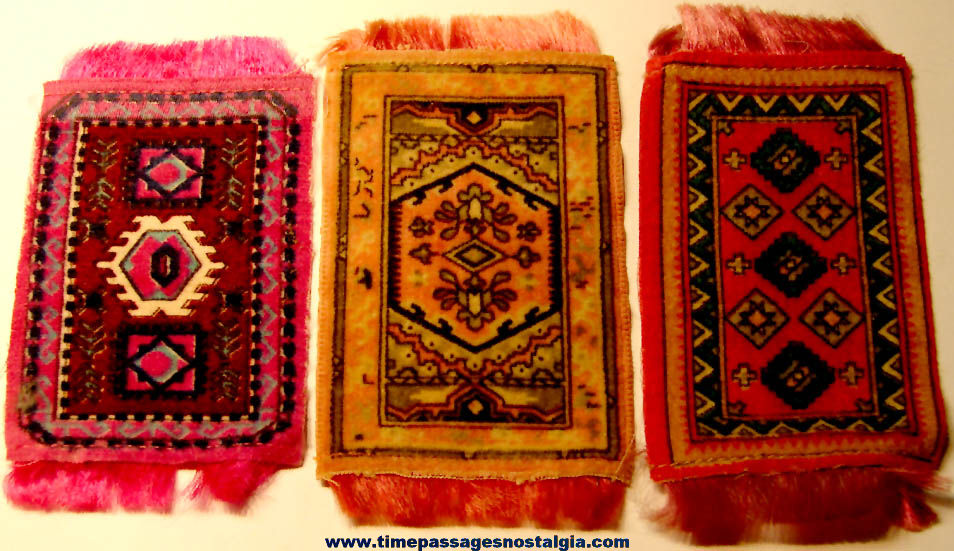 (3) Different Small Old Colorful Tobacco Advertising Premium Miniature Doll House Carpets