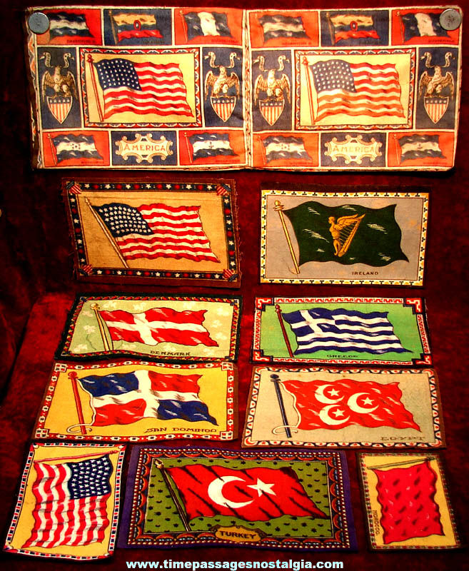 (13) Small Old Colorful Tobacco Advertising Premium Miniature Felt or Flannel Country Flags