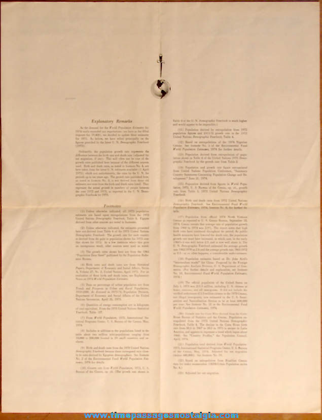 Two Sided 1975 Environmental Fund World Population Estimates Poster Chart