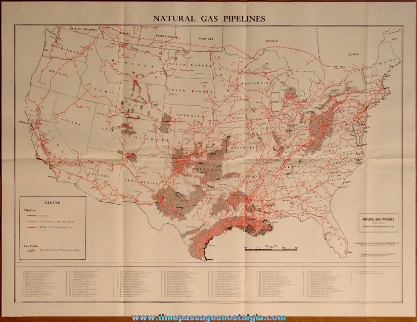 1967 American Gas Association Incorporated United States Natural Gas Pipelines Map