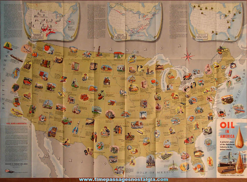 Colorful ©1957 Oil In America Standard Oil Company Pictorial United States Map