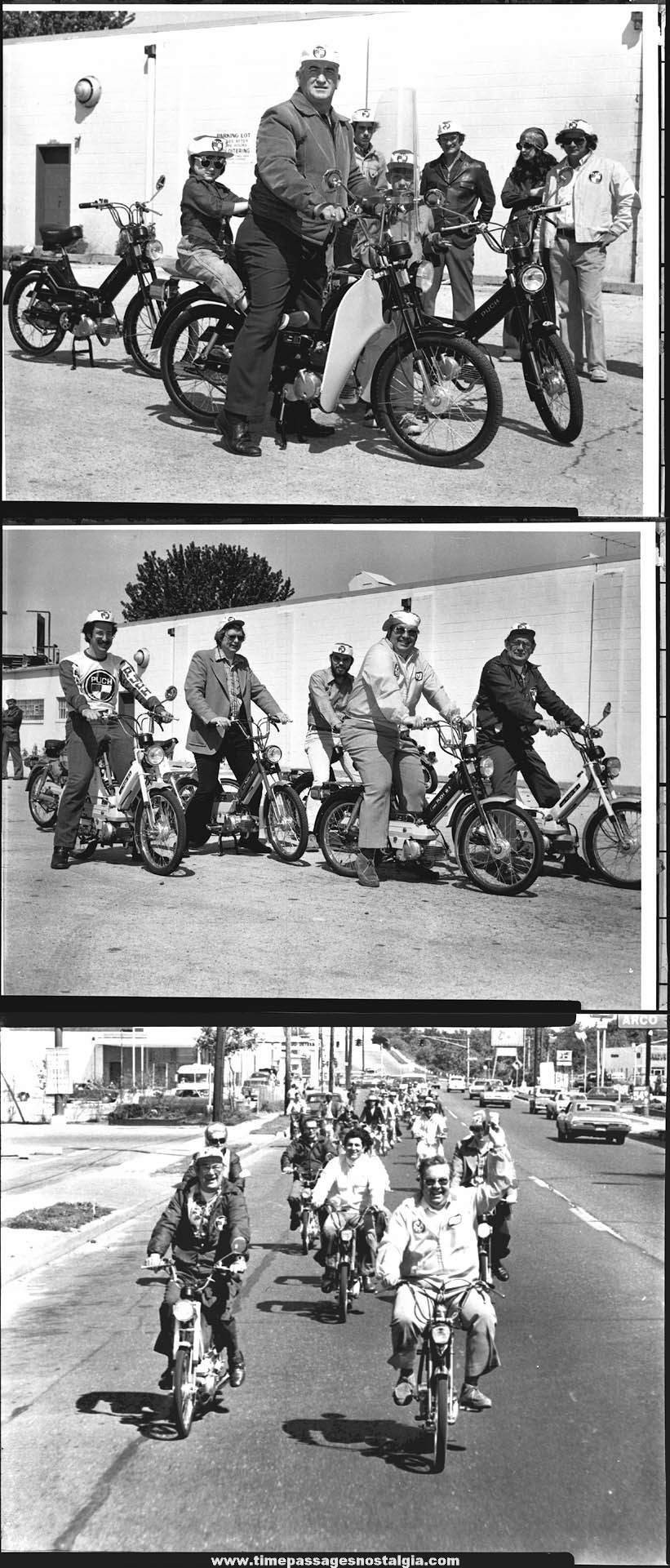 (3) 1976 Puch Mopeds with Riders Advertising Group or Club Photograph Negatives