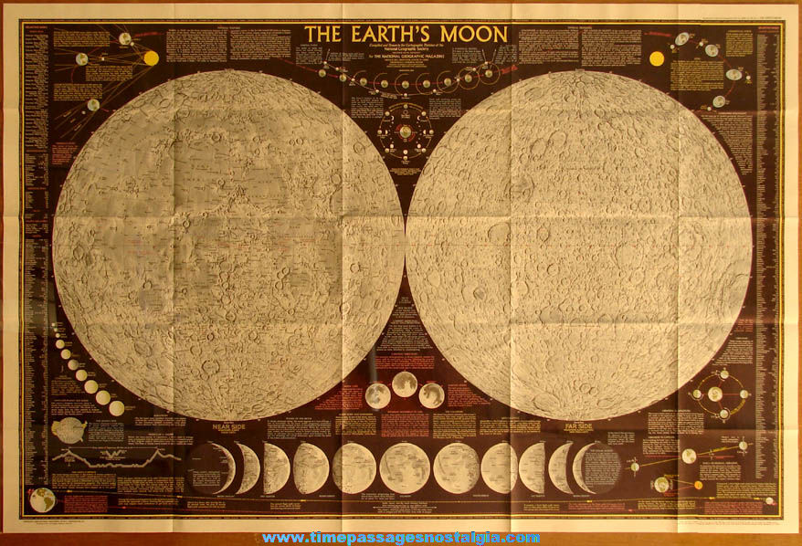 Large Detailed 1969 National Geographic Society The Earths Moon Educational Poster Map