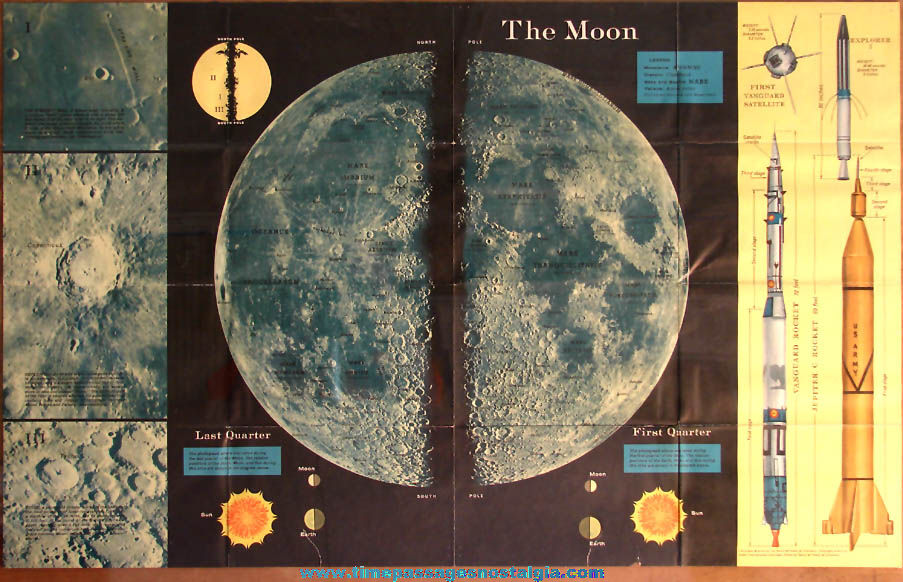 Large Colorful Two Sided 1958 Rand McNally Space and Moon Educational Poster Map