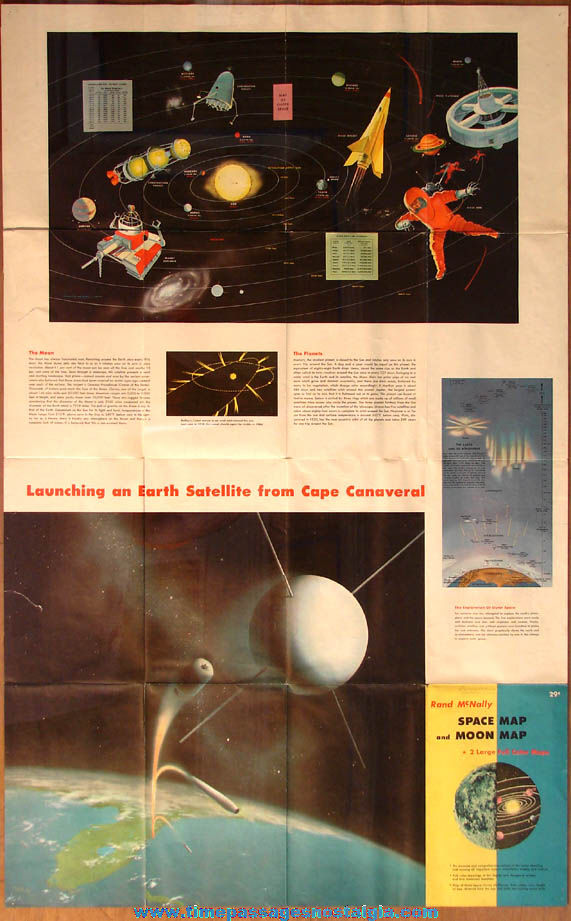 Large Colorful Two Sided 1958 Rand McNally Space and Moon Educational Poster Map