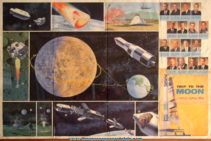 Large Colorful 1960s Hammond Trip To The Moon Educational Space Poster