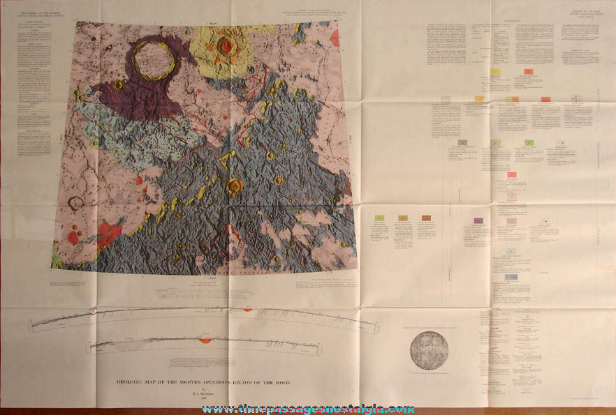 Large 1966 Geological Map of The Montes Appenninus Region of The Moon Educational Poster