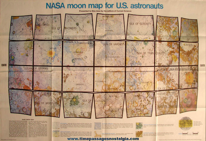 Large Two Sided 1967 Astronaut Moon Map & First Moon Photos From Space Educational Poster