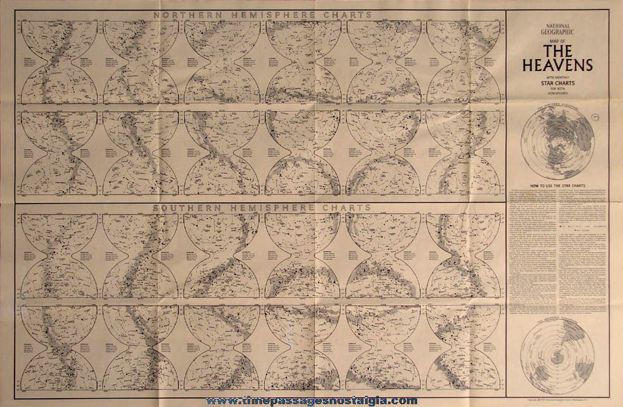 Detailed Unused Two Sided 1970 National Geographic Society Map of The Heavens with Star Charts