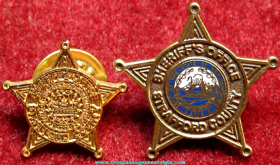 (2) Different Small Strafford County New Hampshire Sheriff Metal Five Point Star Badge Pins