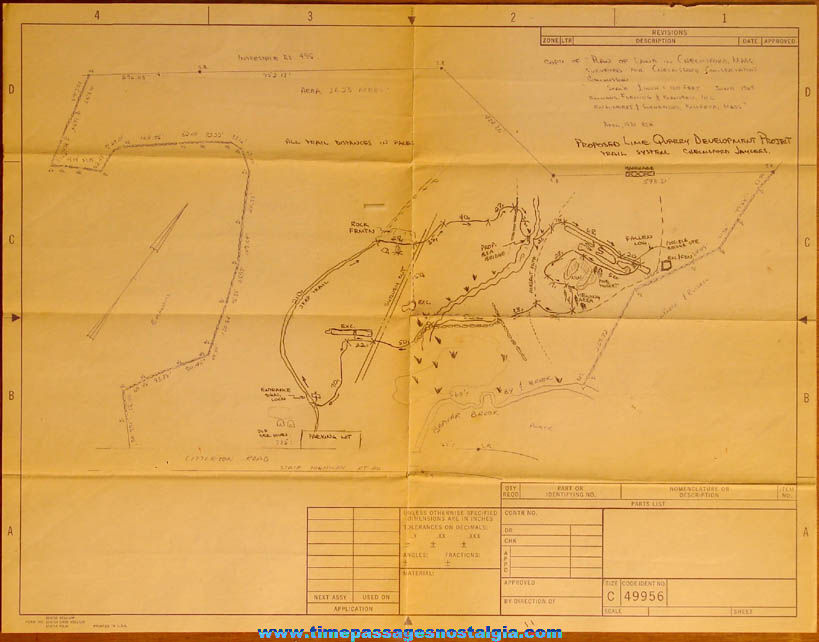 1967  1970 Chelmsford Massachusetts Proposed Lime Quarry Development Project Trail System Drawing Map
