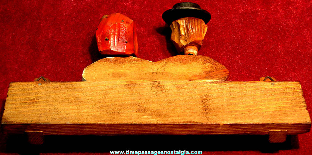Small Old Carved & Painted Wooden Woman & Man Character Couple Figure Hook Rack