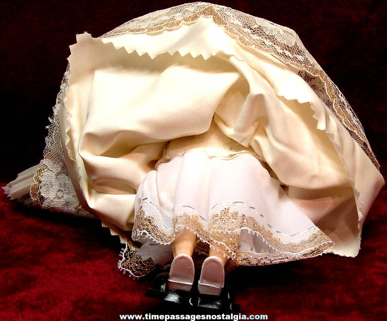 Small Old Hard Plastic Toy Bride Doll in Wedding Dress with Moving Eyes