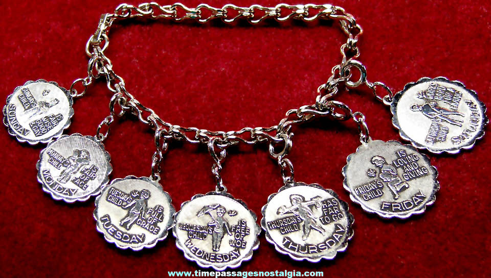 Old Sarah Coventry Days of the Week Jewelry Charm Bracelet