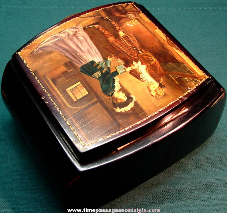 Old Wooden Victorian Scene Musical Jewelry Box