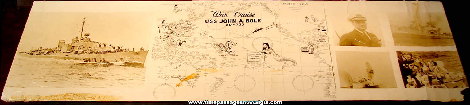 1945 – 1946 U.S.S. John A. Bole DD-755 World War II War Cruise Chart Map & Photographs