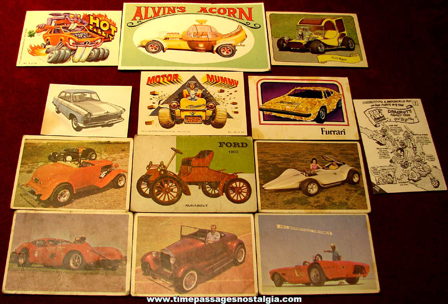 (13) Different Unusual Old Antique or Hot Rod Car Trading Cards