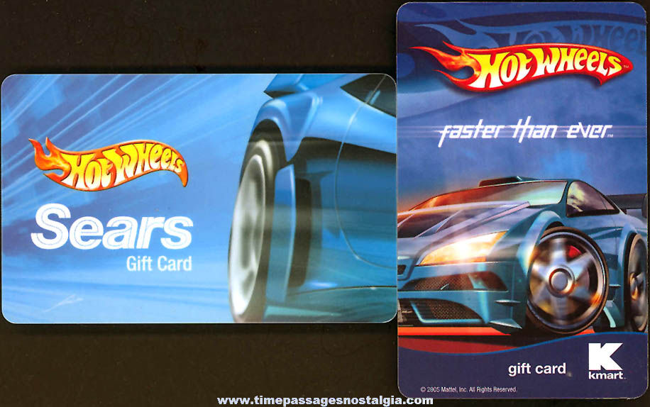 (2) ©2004 & ©2005 Mattel Hot Wheels Miniature Die Cast Toy Car Store Gift Cards