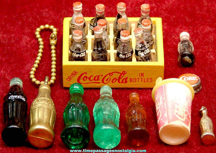 (22) Small Old Coca Cola Advertising Premium and Miniature Soda Bottles & More
